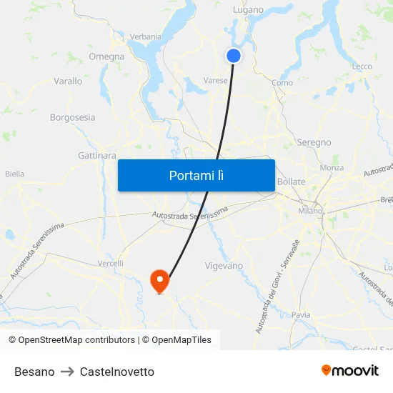 Besano to Castelnovetto map