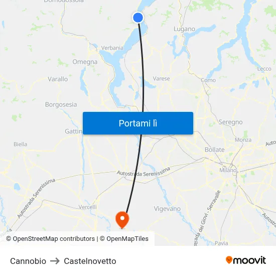 Cannobio to Castelnovetto map
