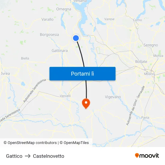 Gattico to Castelnovetto map