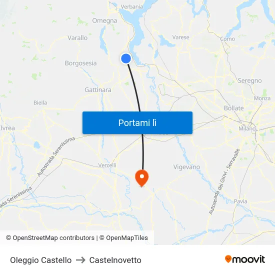 Oleggio Castello to Castelnovetto map