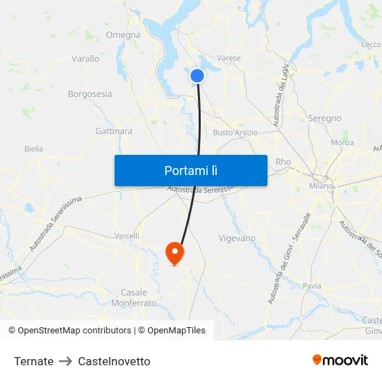 Ternate to Castelnovetto map