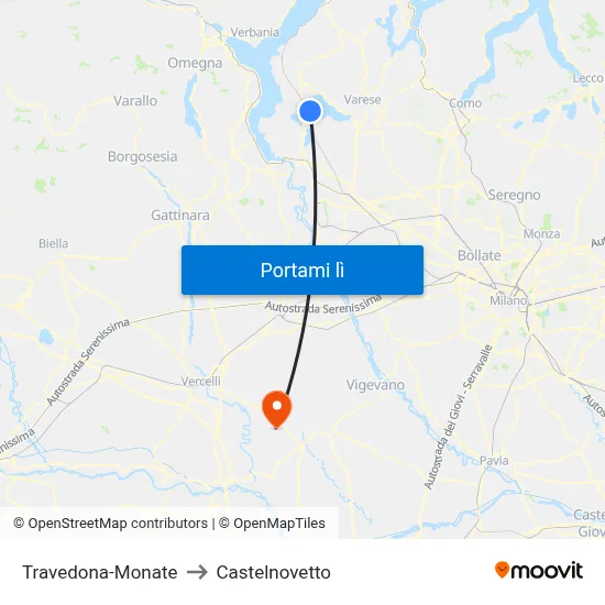 Travedona-Monate to Castelnovetto map