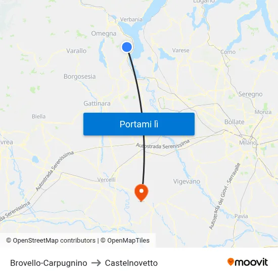 Brovello-Carpugnino to Castelnovetto map