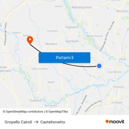 Gropello Cairoli to Castelnovetto map