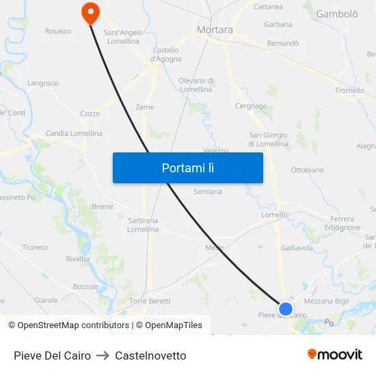 Pieve Del Cairo to Castelnovetto map