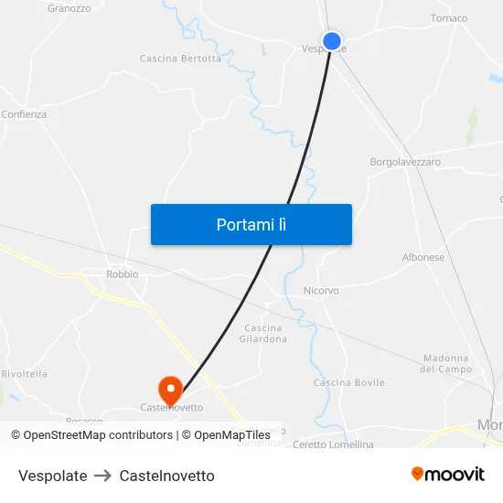 Vespolate to Castelnovetto map