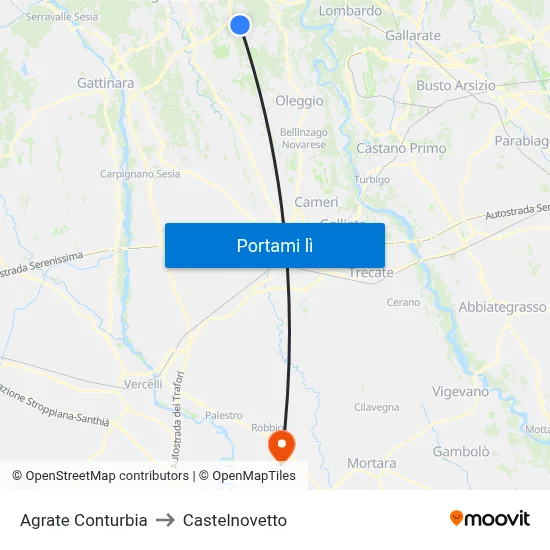 Agrate Conturbia to Castelnovetto map