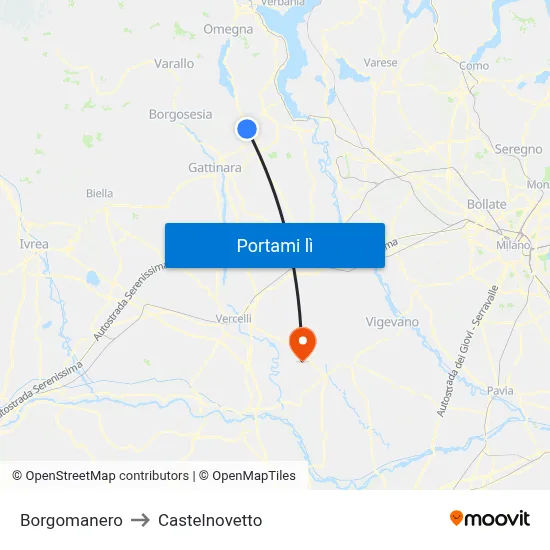Borgomanero to Castelnovetto map