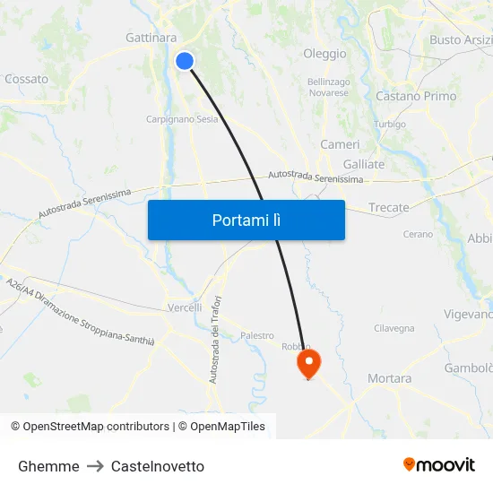 Ghemme to Castelnovetto map