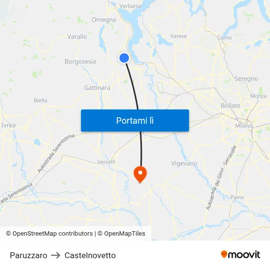 Paruzzaro to Castelnovetto map