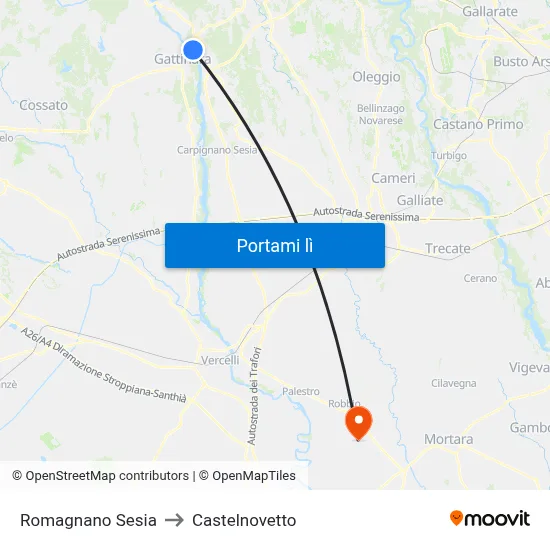 Romagnano Sesia to Castelnovetto map