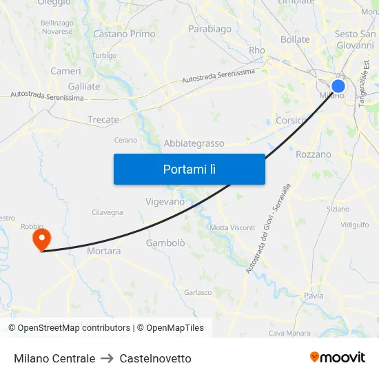 Milano Centrale to Castelnovetto map