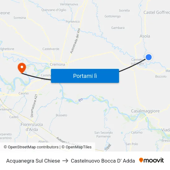Acquanegra Sul Chiese to Castelnuovo Bocca D' Adda map