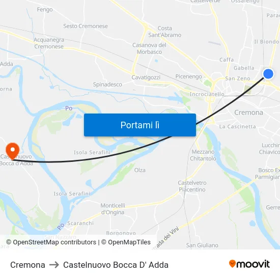 Cremona to Castelnuovo Bocca D' Adda map