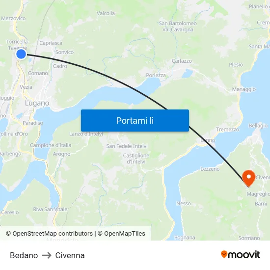 Bedano to Civenna map