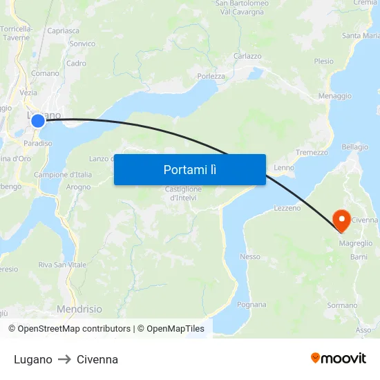 Lugano to Civenna map
