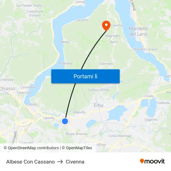 Albese Con Cassano to Civenna map