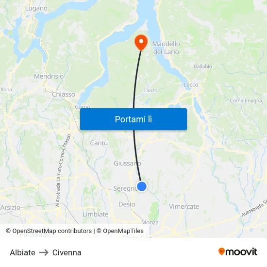Albiate to Civenna map