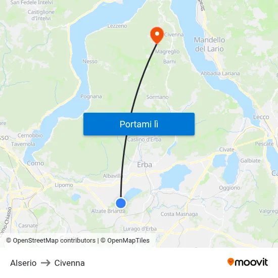 Alserio to Civenna map