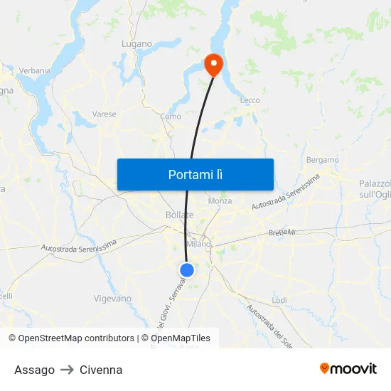 Assago to Civenna map
