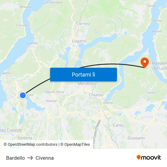 Bardello to Civenna map