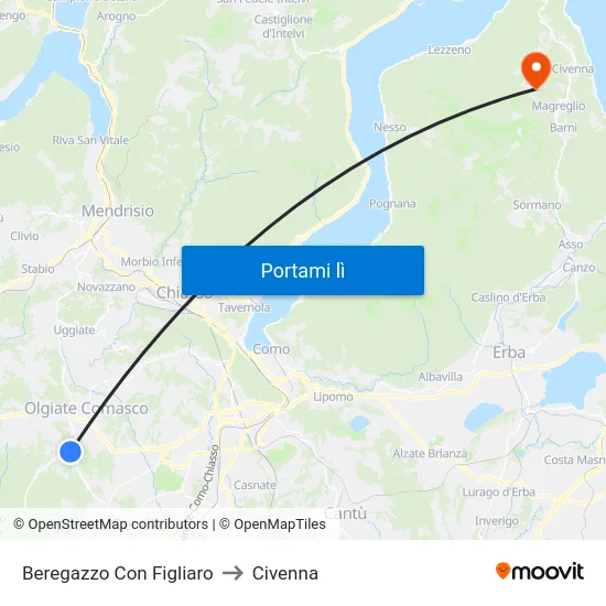 Beregazzo Con Figliaro to Civenna map