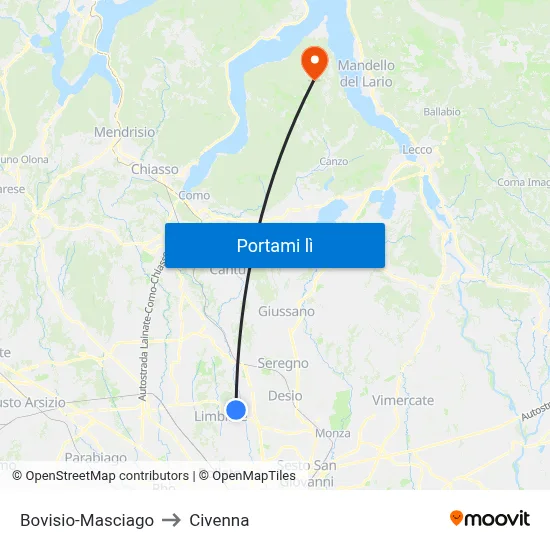 Bovisio-Masciago to Civenna map