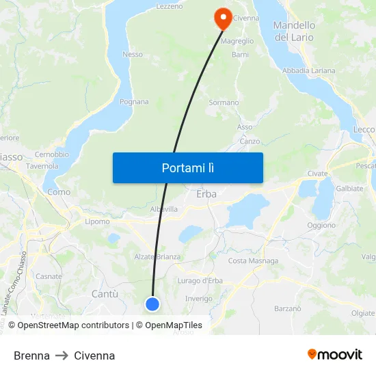 Brenna to Civenna map