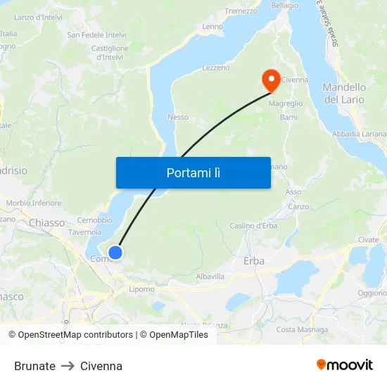 Brunate to Civenna map