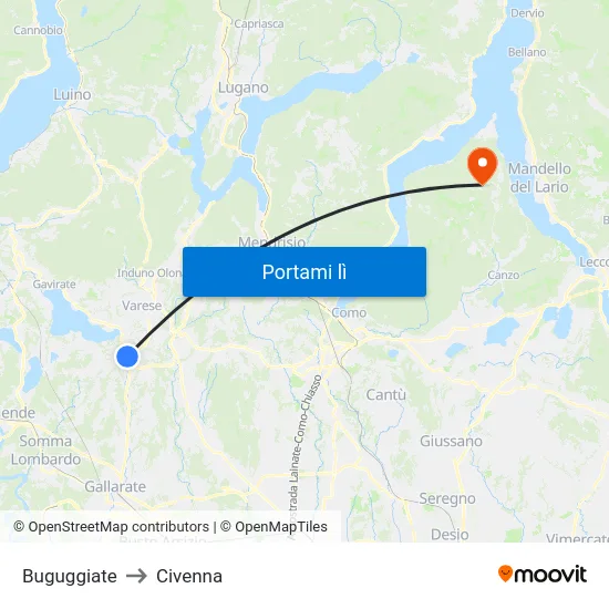 Buguggiate to Civenna map