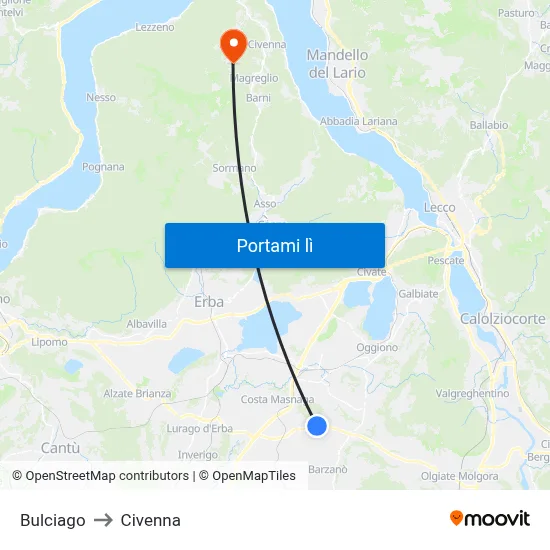 Bulciago to Civenna map