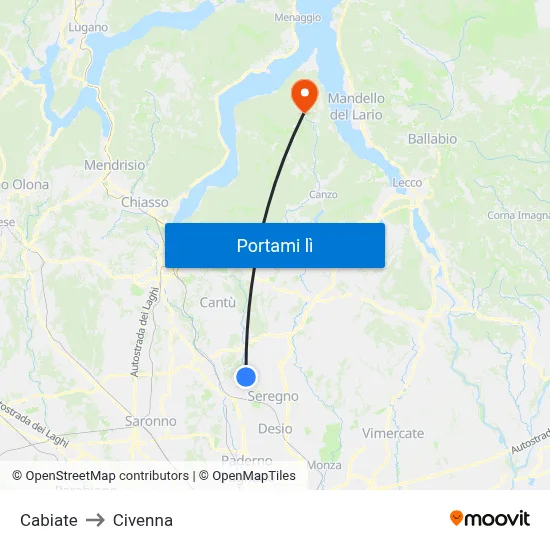 Cabiate to Civenna map