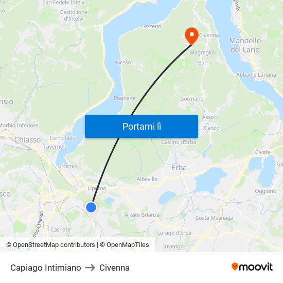 Capiago Intimiano to Civenna map