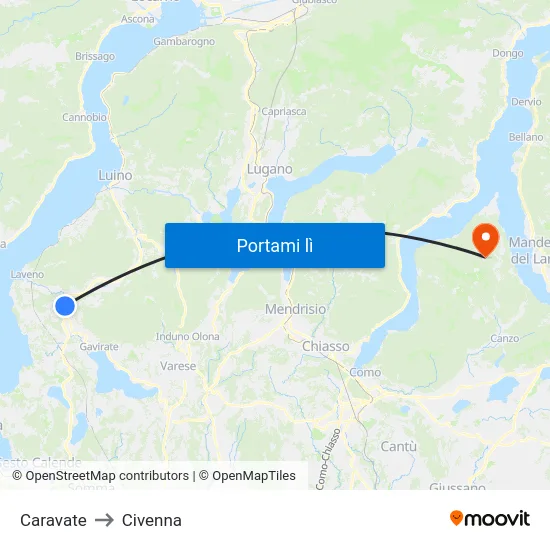 Caravate to Civenna map