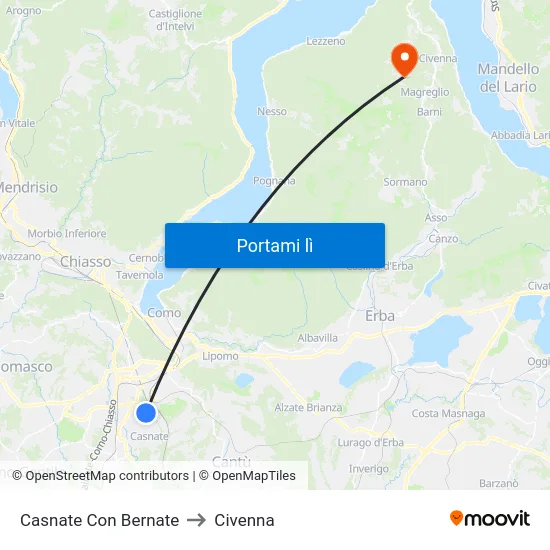 Casnate Con Bernate to Civenna map