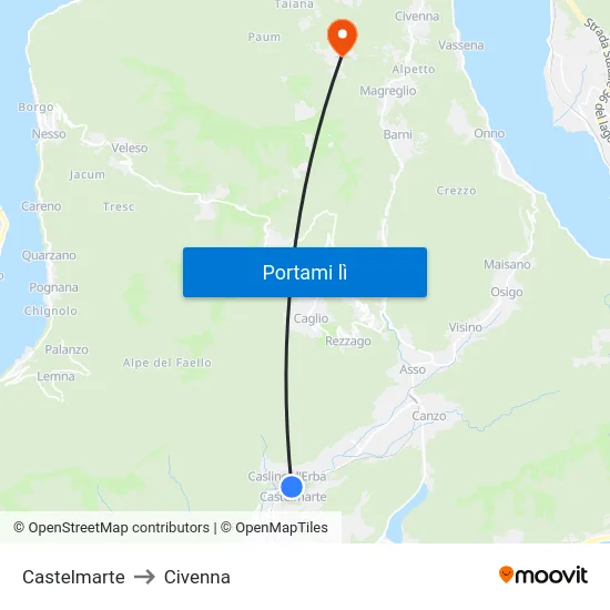 Castelmarte to Civenna map