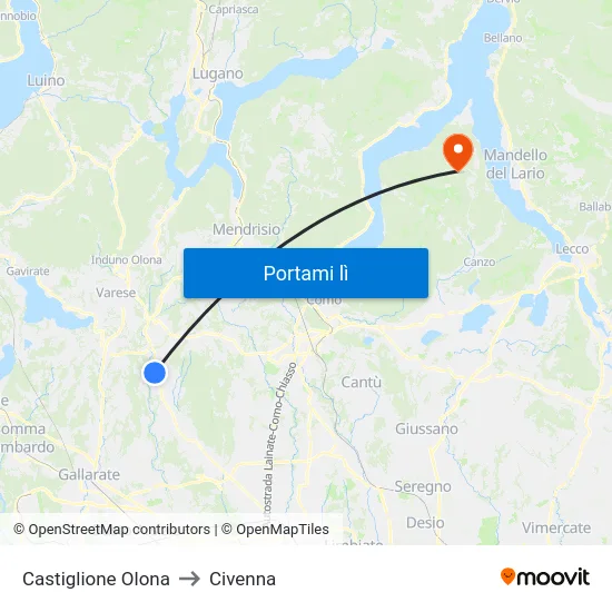 Castiglione Olona to Civenna map