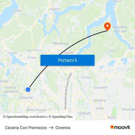 Cavaria Con Premezzo to Civenna map