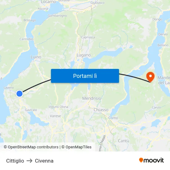 Cittiglio to Civenna map