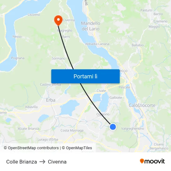 Colle Brianza to Civenna map