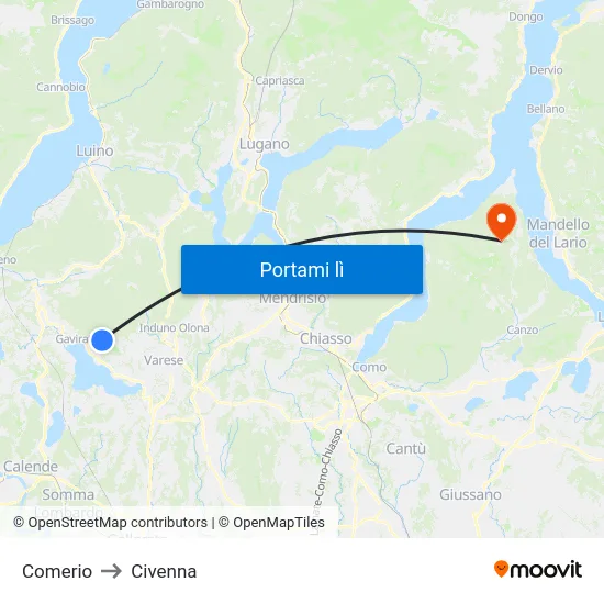 Comerio to Civenna map