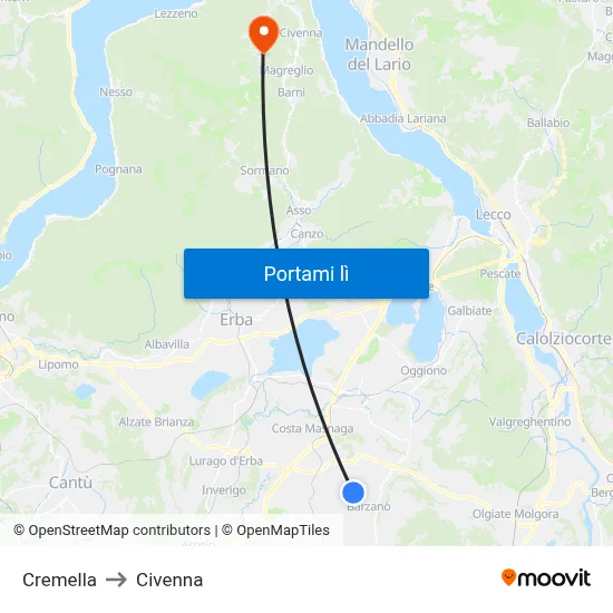 Cremella to Civenna map