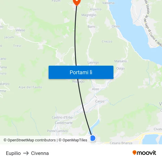 Eupilio to Civenna map