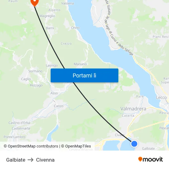 Galbiate to Civenna map