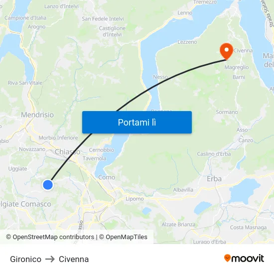 Gironico to Civenna map