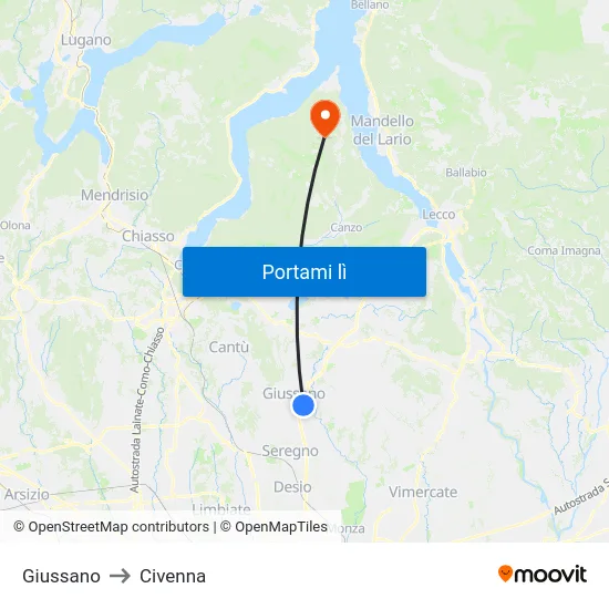 Giussano to Civenna map