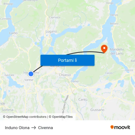 Induno Olona to Civenna map