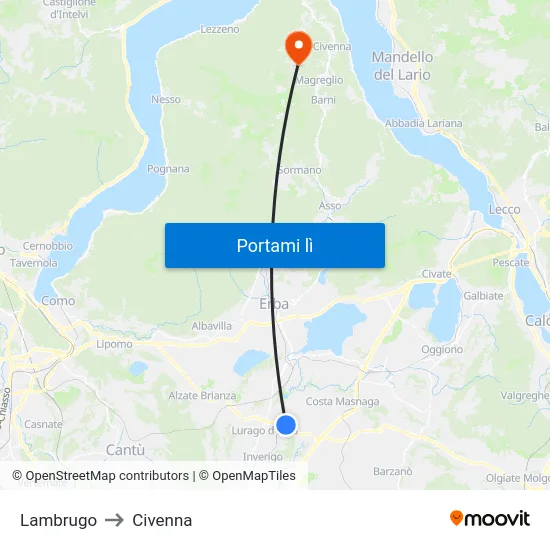 Lambrugo to Civenna map