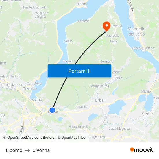 Lipomo to Civenna map