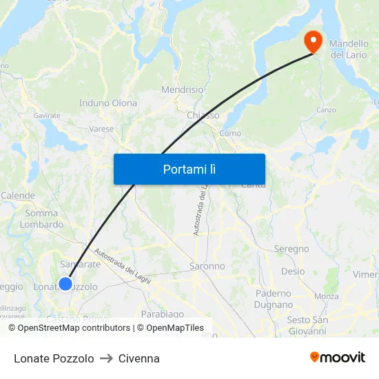 Lonate Pozzolo to Civenna map